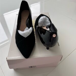 Women’s Taryn Rose black suede/patent kitten heels